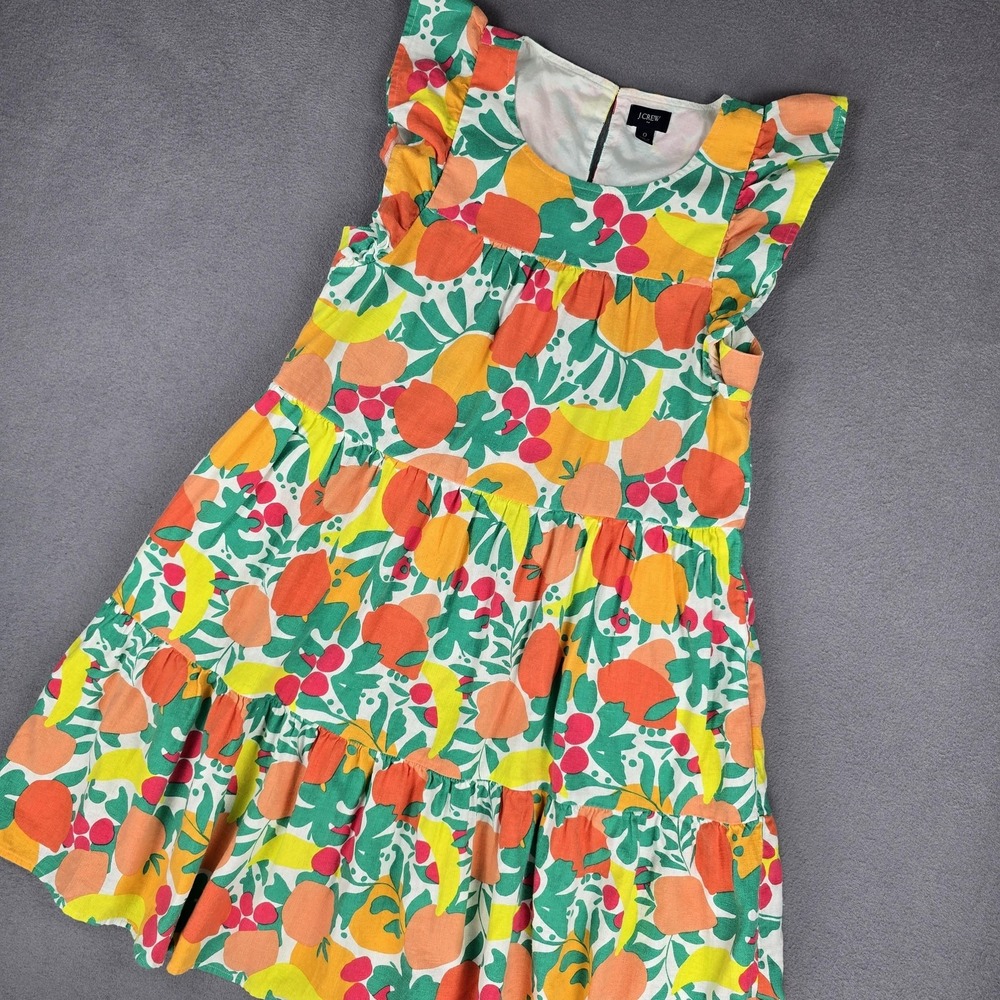 J Crew Dress Womens 0 Multicolor Fruit Print Ruffle Linen Blend Summer Party - Picture 5 of 14